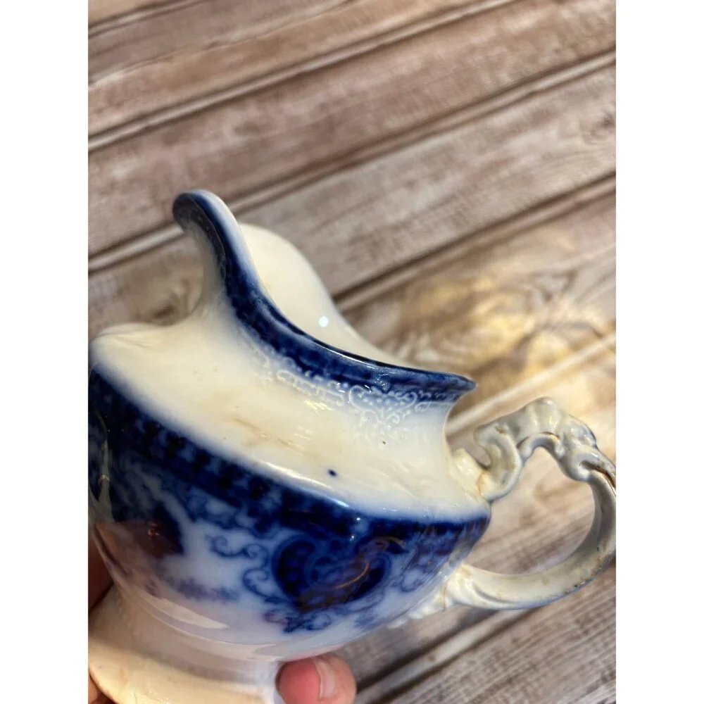 Antique Blue & White Ironstone Small Pitcher Creamer